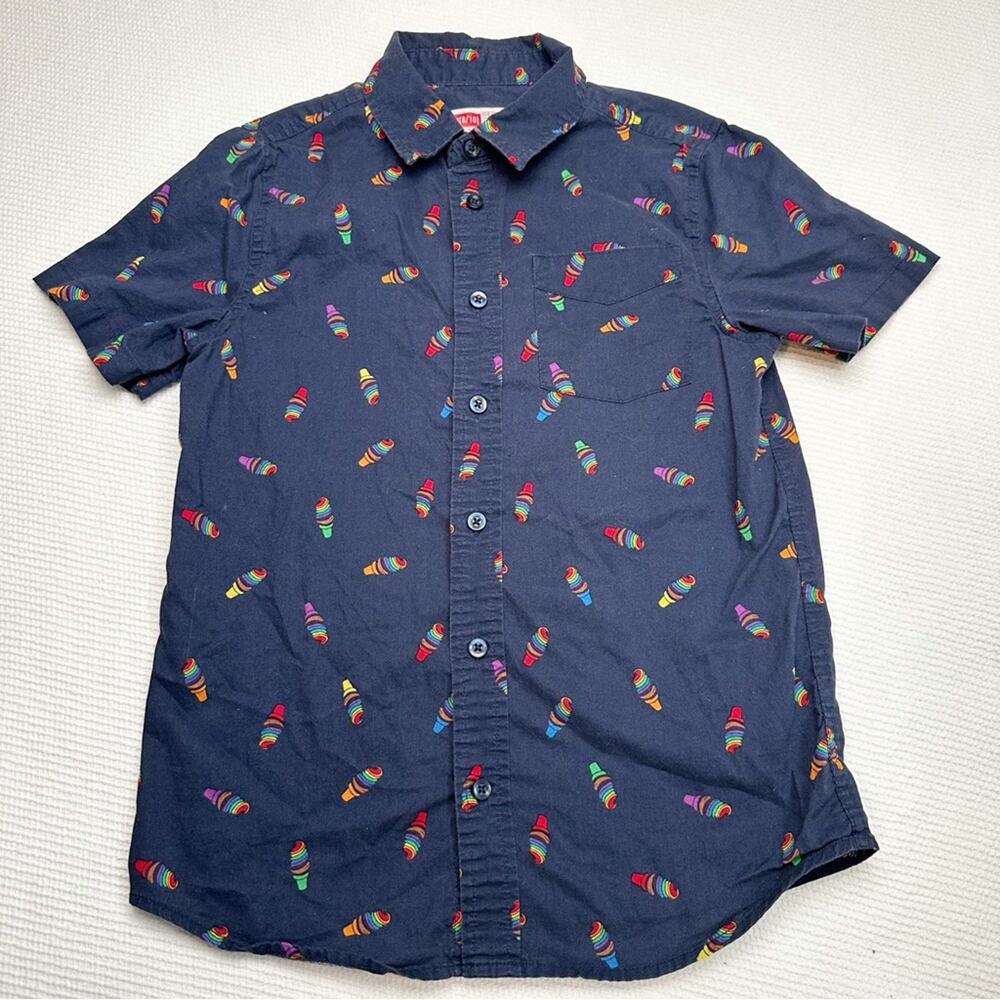 Rainbow Pride Ice Cream Cone Button Down Collared Shirt 8/10
